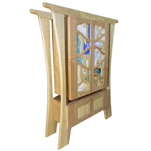 hanging cherry wood aron kodesh with stained glass doors