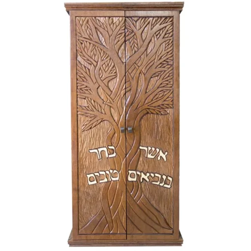 Small portable solid wood carved aron kodesh