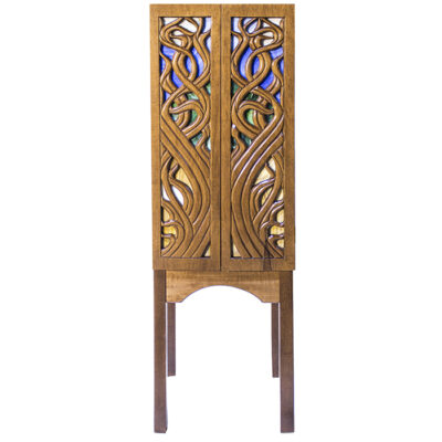 handcarved torah ark made from wood and glass
