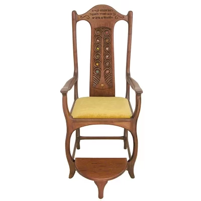 Contemporary Elijah's Chair for Synagogue Kise Eliyahu from solid wood and carving of tree of life and inlays of the twelve tribes of Israel