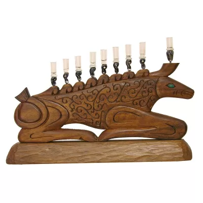 hand carved animal menorah