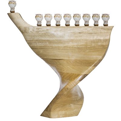 wood and glass twisted hannukiah menorah