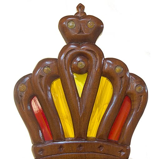 crown for synagogue furniture handcarved from wood and inset with stained glass