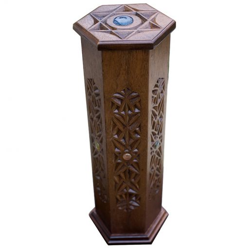 Carved wooden megillah ester case with glass inlays
