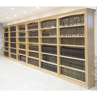Margolin Hebrew Academy Memphis shelves with crown molding and curves
