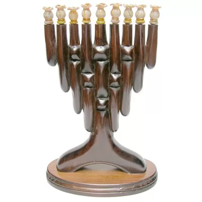 braided wood menorah for Hannukah ceremony