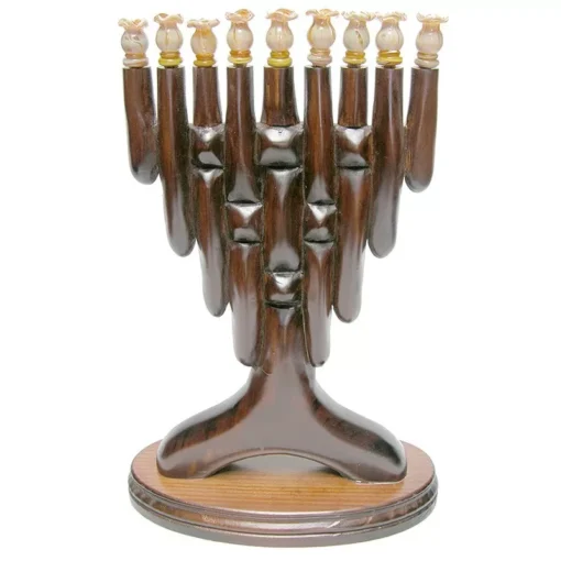 braided wood menorah for Hannukah ceremony