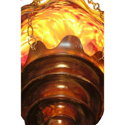 Red and Gold sunrise ner tamid with blown glass and lathed wood combination details