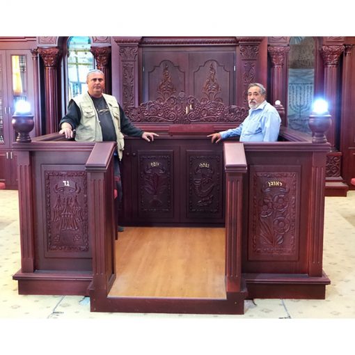 custom carved mohogany synagogue interior, aron kodesh, and bimah