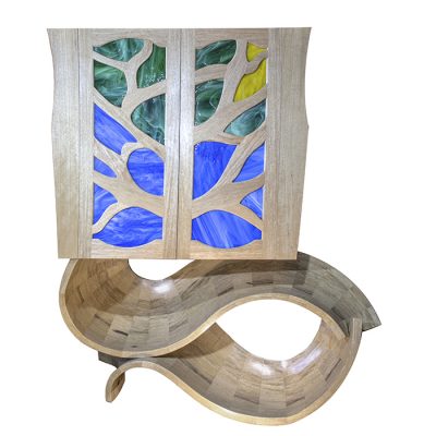stained glass and wood aron kodesh