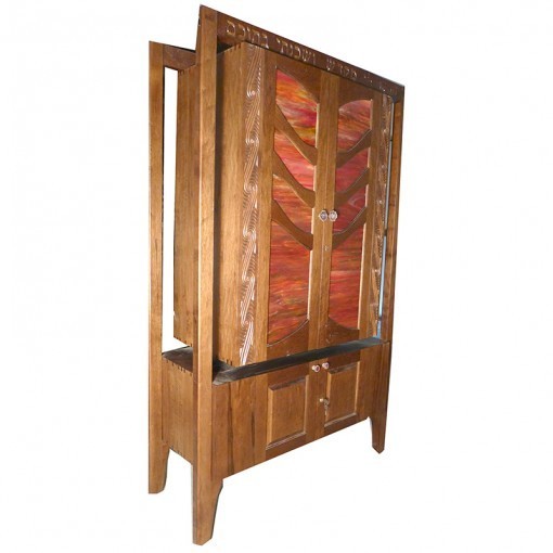 Stained glass hanging torah ark with tree carving