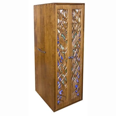 easy to carry torah ark with hand carved and glass doors