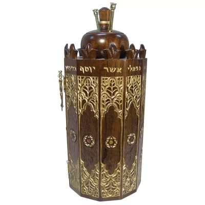 solid wood carved Syrian Torah Case side view