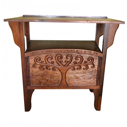 Tree of Life carved wood torah table with tree of life motif