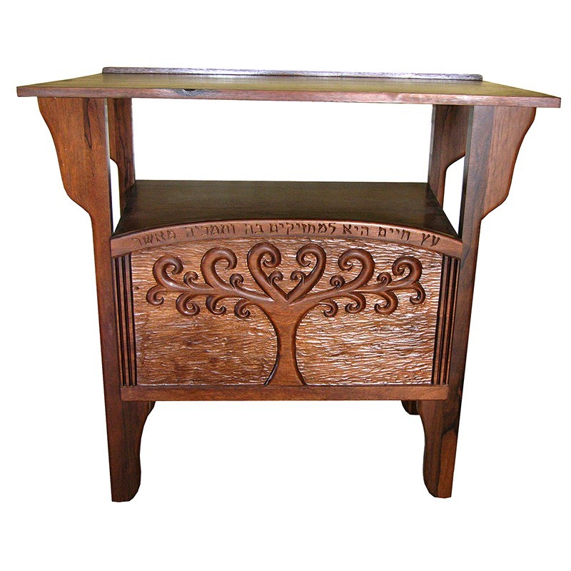 Tree of Life carved wood torah table with tree of life motif