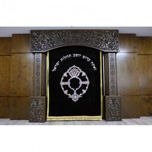 Synagogue Design and interior aron kodesh with carving and parochet