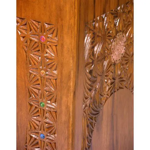 details of hand carved wood shtender