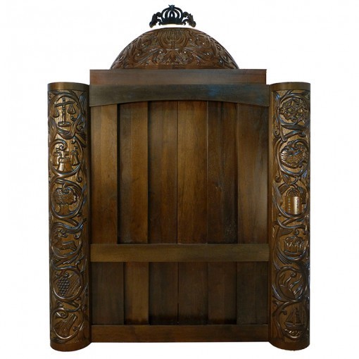 Aron Kodesh with carving of the twelve tribes and dome menorah crown