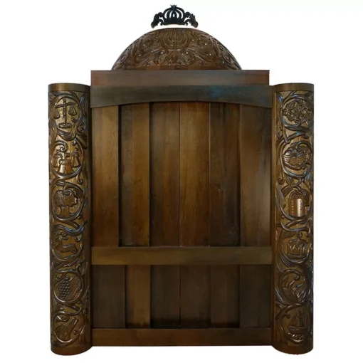 Aron Kodesh with carving of the twelve tribes and dome menorah crown