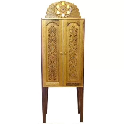modern craft aron kodesh with carved doors and ner tamid