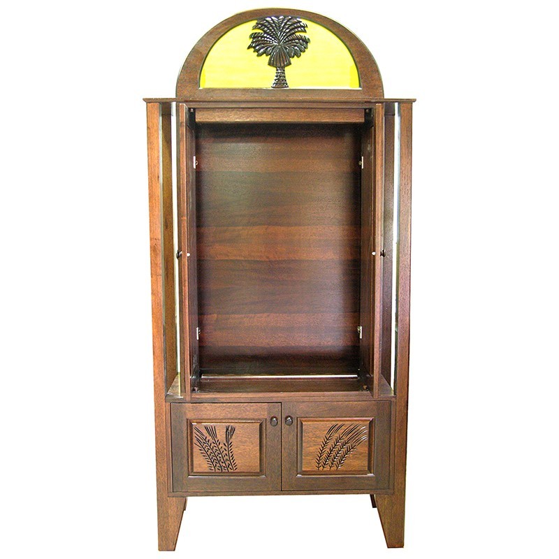 Or Zaruah Torah Ark with seven species wood carving with pocket doors open