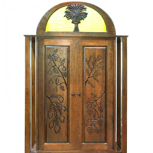 Or Zaruah Torah Ark with seven species wood carving, columns, and ner tamid