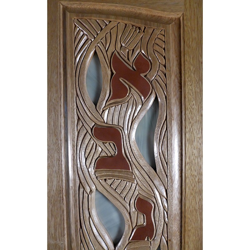 ten utterances torah ark door with carving and glass