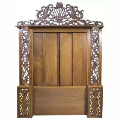 handcarved aron kodesh with stained glass sliding doors