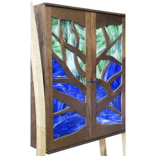 tree of life aron kodesh with stained glass inset solid wood dovetails