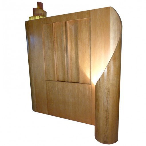 contemporary torah ark with lit scroll curves