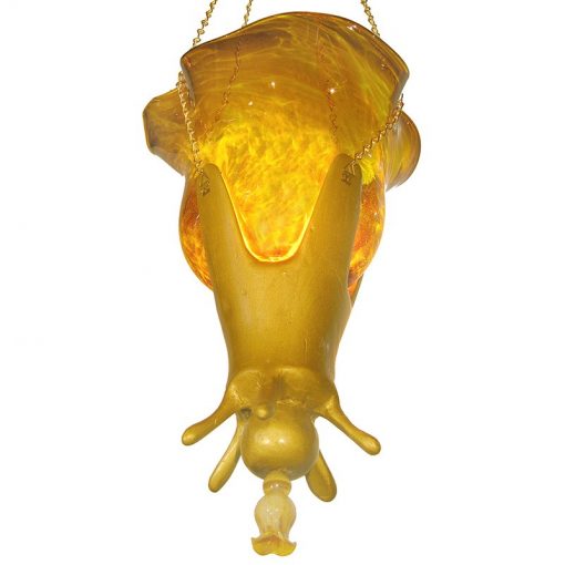 hand blown glass with carved gold wood base