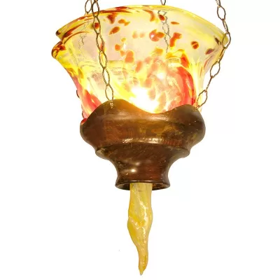 wood and blown glass ner tamid with Israeli wood and borosilicate glass