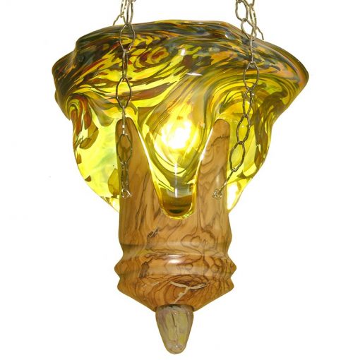 wild fire ner tamid from Israeli olive wood and blown glass