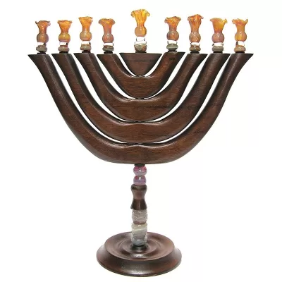 Revolving wood and glass hannukiah menorah