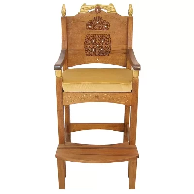 traditional solid wood elijah's chair with carving and gold cherubim