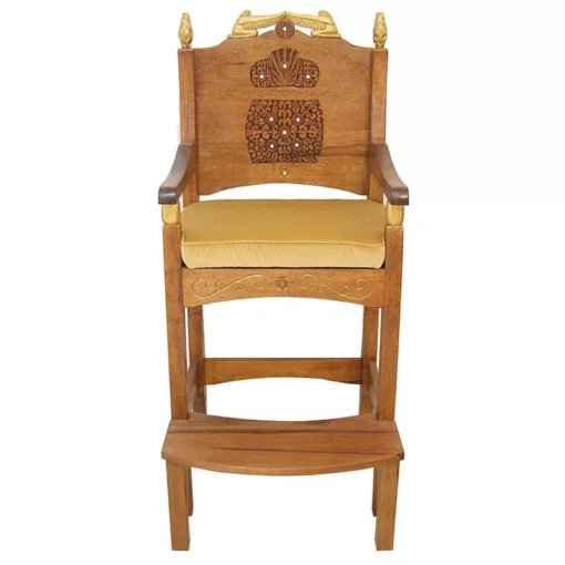 traditional solid wood elijah's chair with carving and gold cherubim