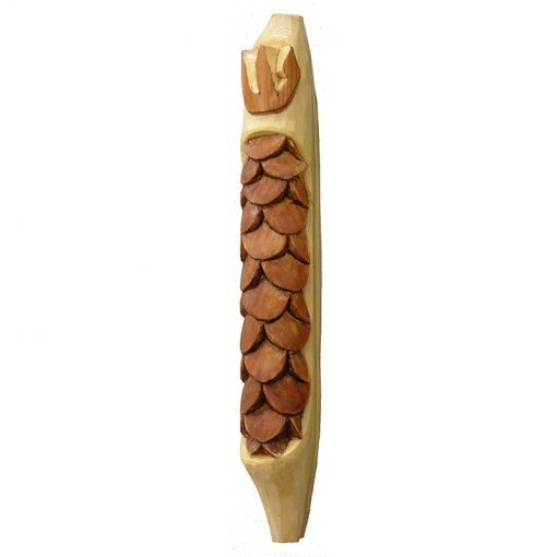 Fish scale wood carving on hand carved wood mezuzah
