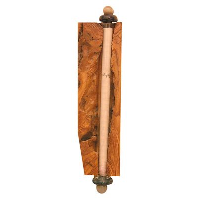 natural olive wood mizuzah with glass