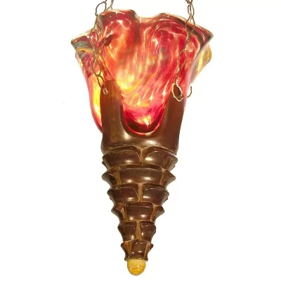 carved wood ner tamid with blown glass