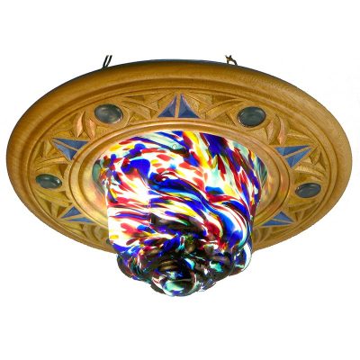 hand-blown eternal light with carving and glass inlays