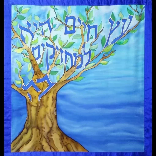 Parochet for aron kodesh silk painted