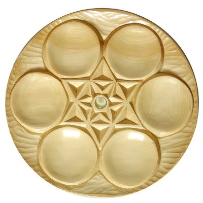 Carved cedar wood seder plate for passover