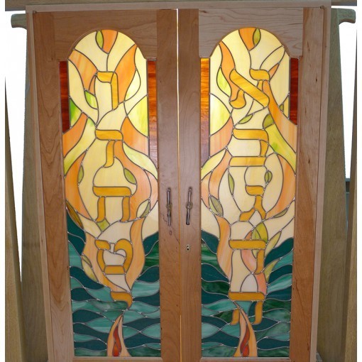 ten commandments in stained glass torah ark doors