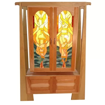 Cherrywood torah ark with stained glass