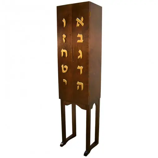portable ten commandments wood torah ark with gold aleph bet