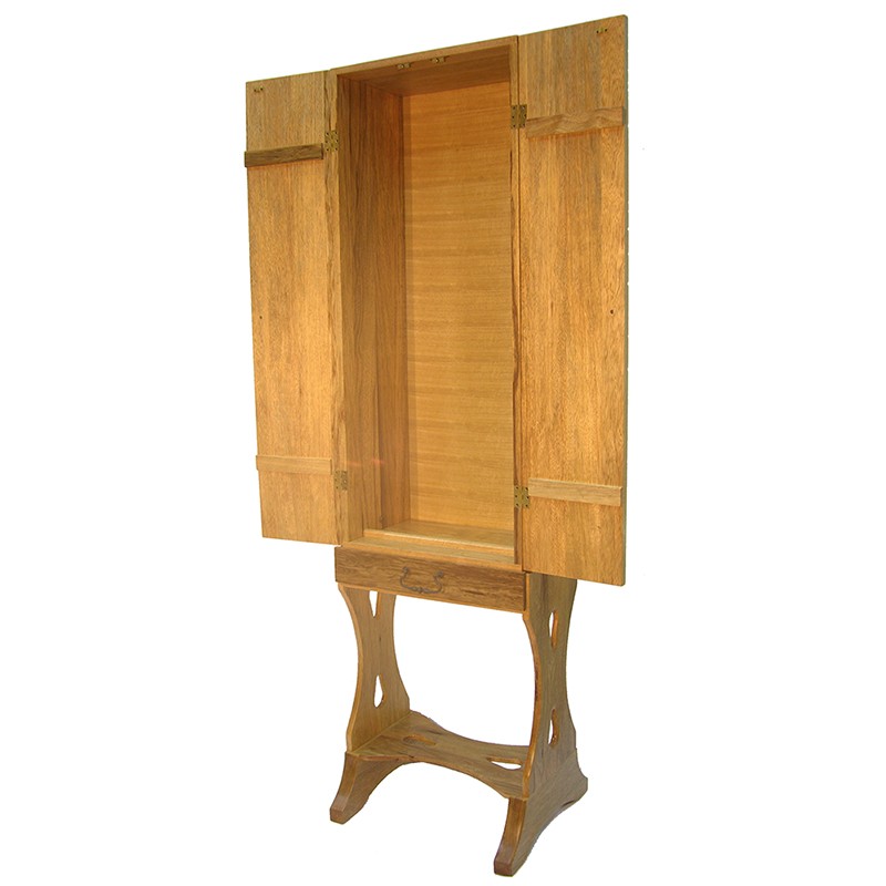 seven species portable carved wood torah ark with doors open