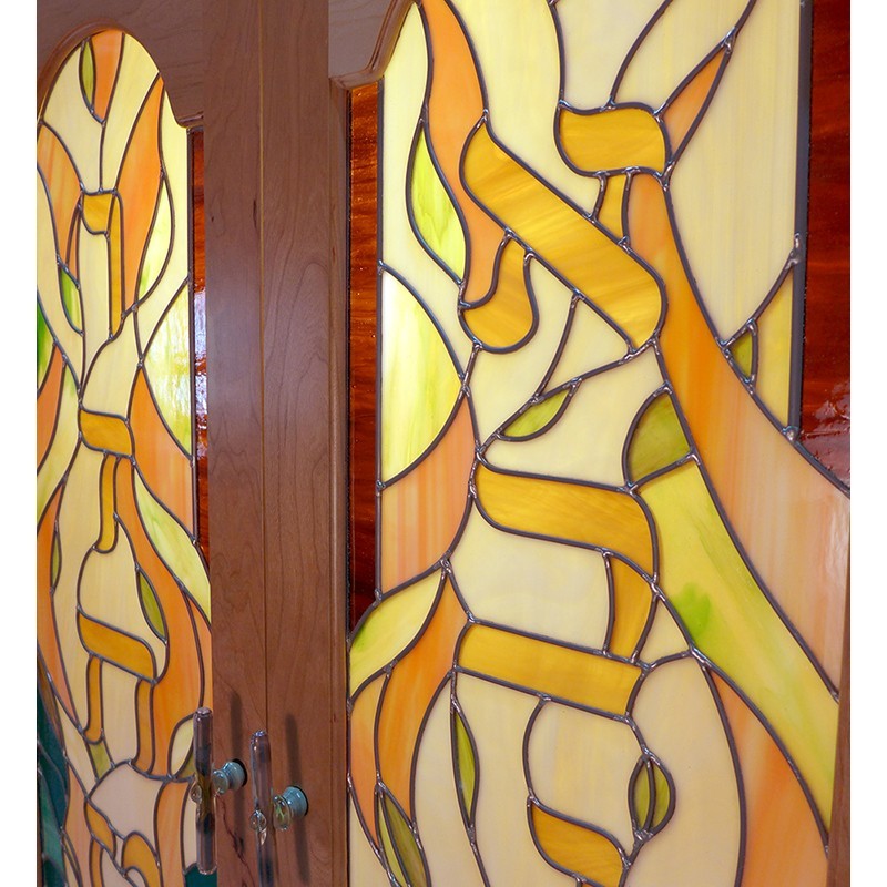 stained glass torah ark doors with glass handles