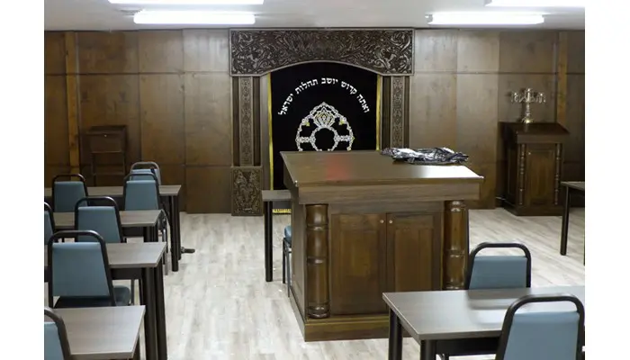 Carved synagogue furniture bimah and aron kodesh