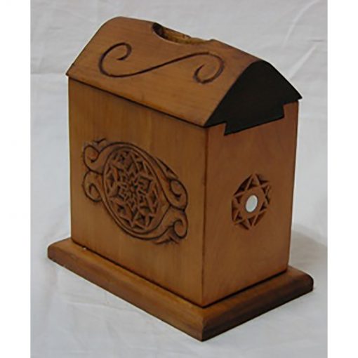 tzedkaah box with hand carving and abalone inlays
