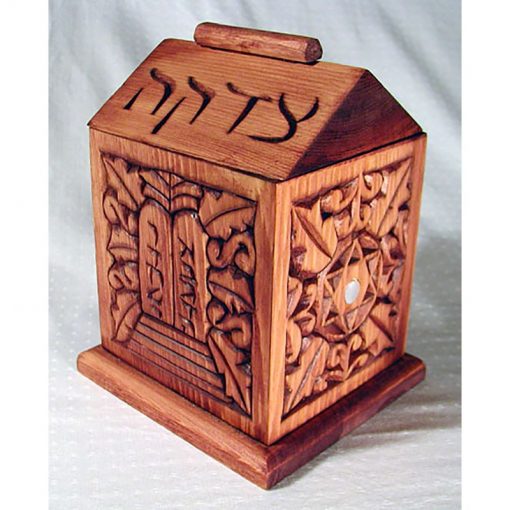 Tzedakah box with dovetail joinery ten commandments theme carving